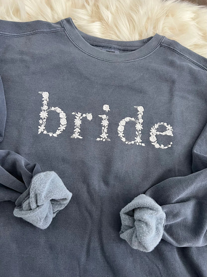 Comfort Colors Bride Embroidered Floral Crewneck Sweatshirt