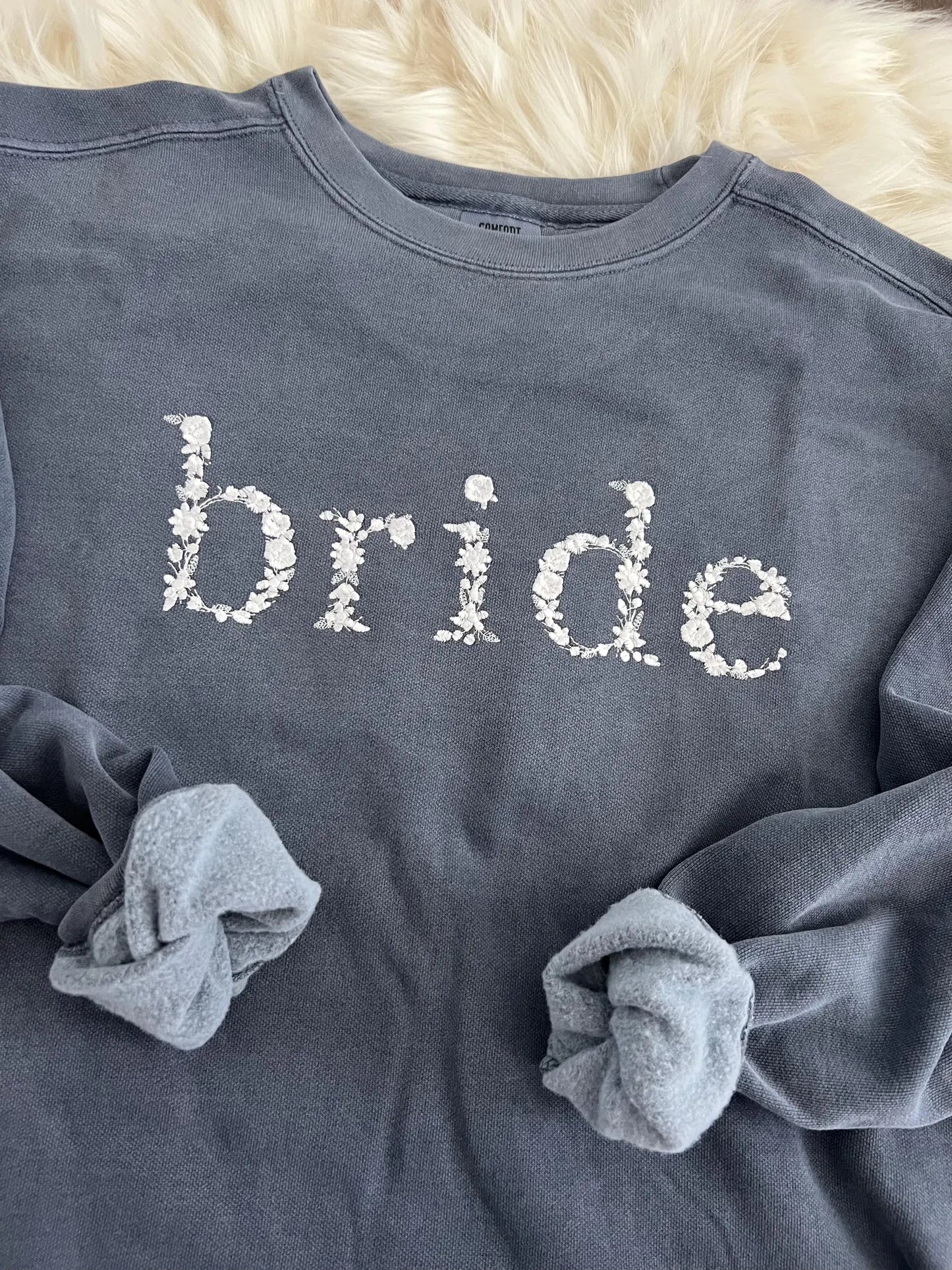 Comfort Colors Bride Embroidered Floral Crewneck Sweatshirt